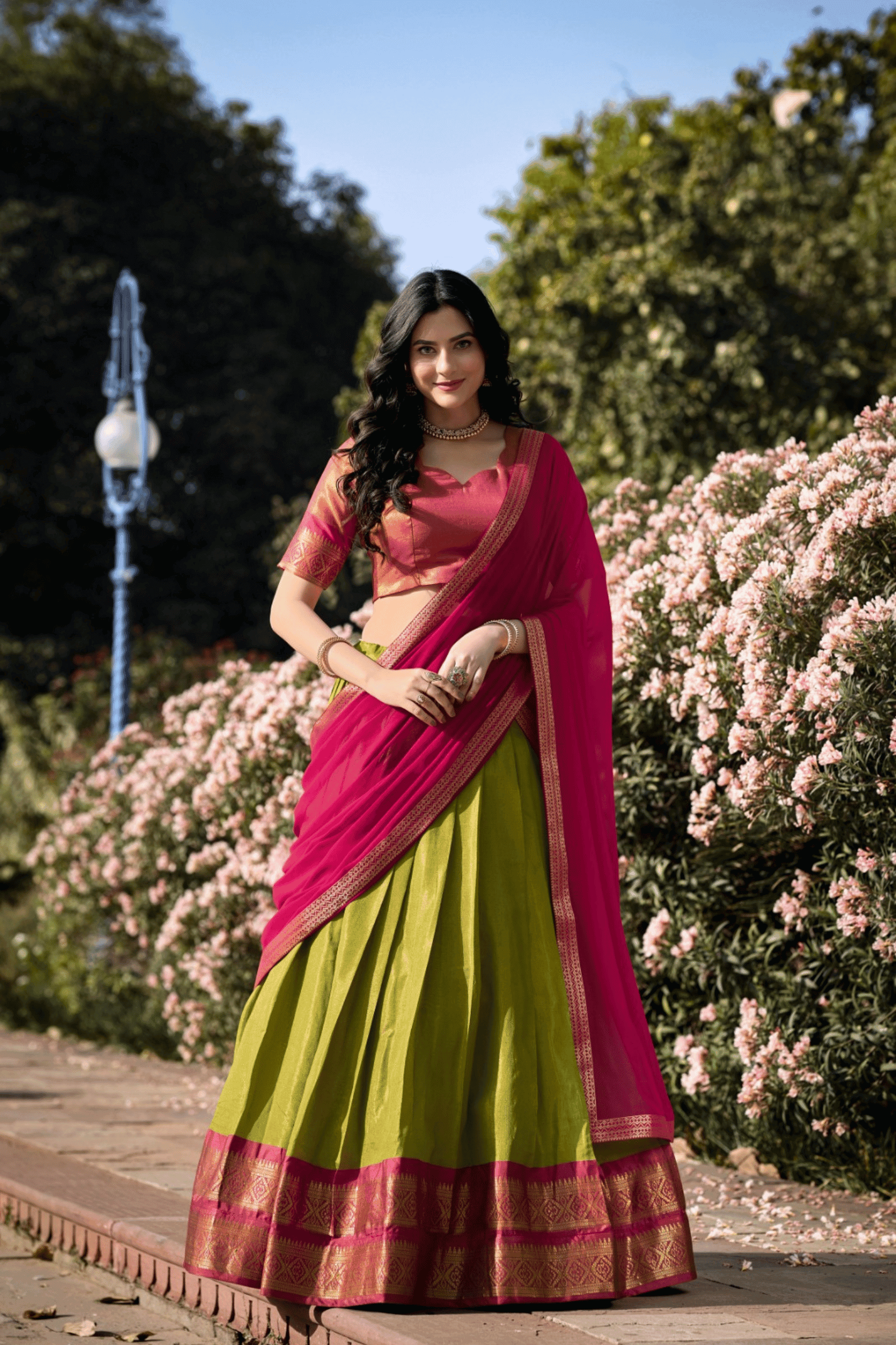 Green Glamwiz Mayuri Silk Half Saree Lehenga Set