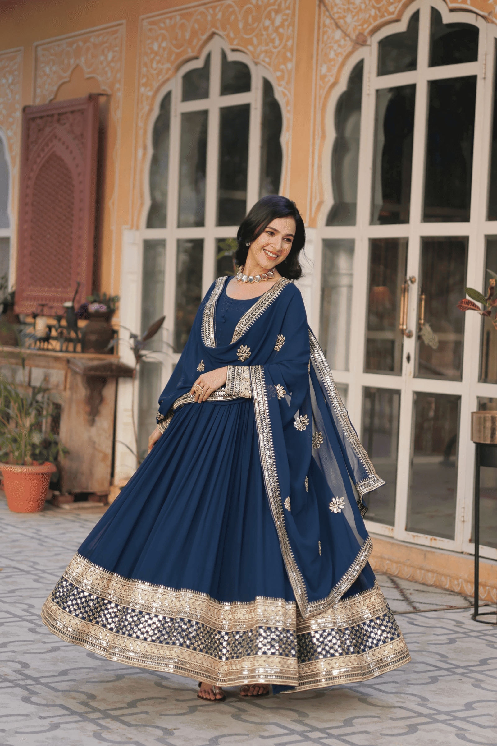 Royal Blue Georgette Embellished Anarkali Suit Royal Blue Georgette Embellished Anarkali Suit