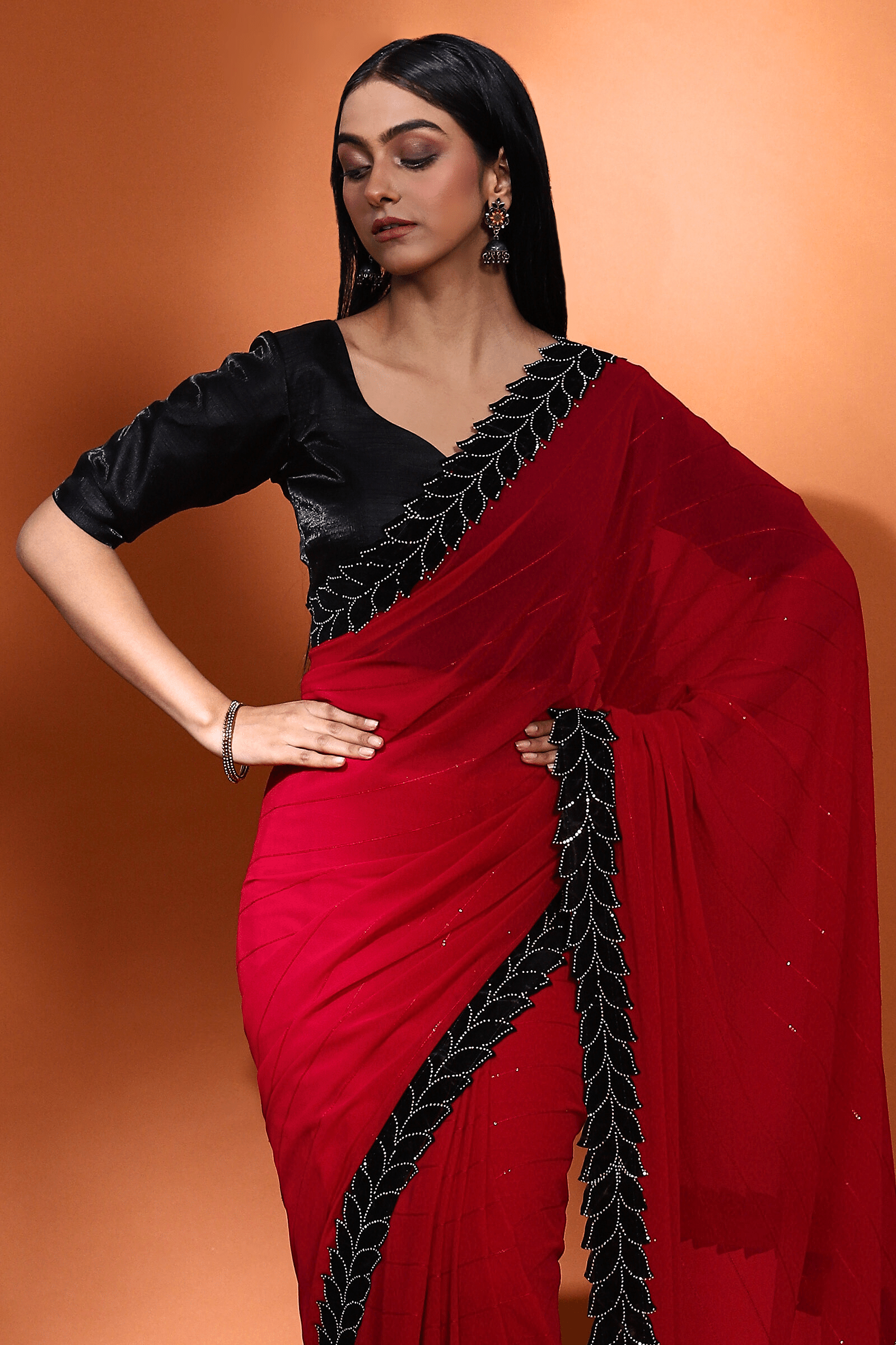 Rose Red  Ready to Wear Red Georgette Saree – Glamwiz India