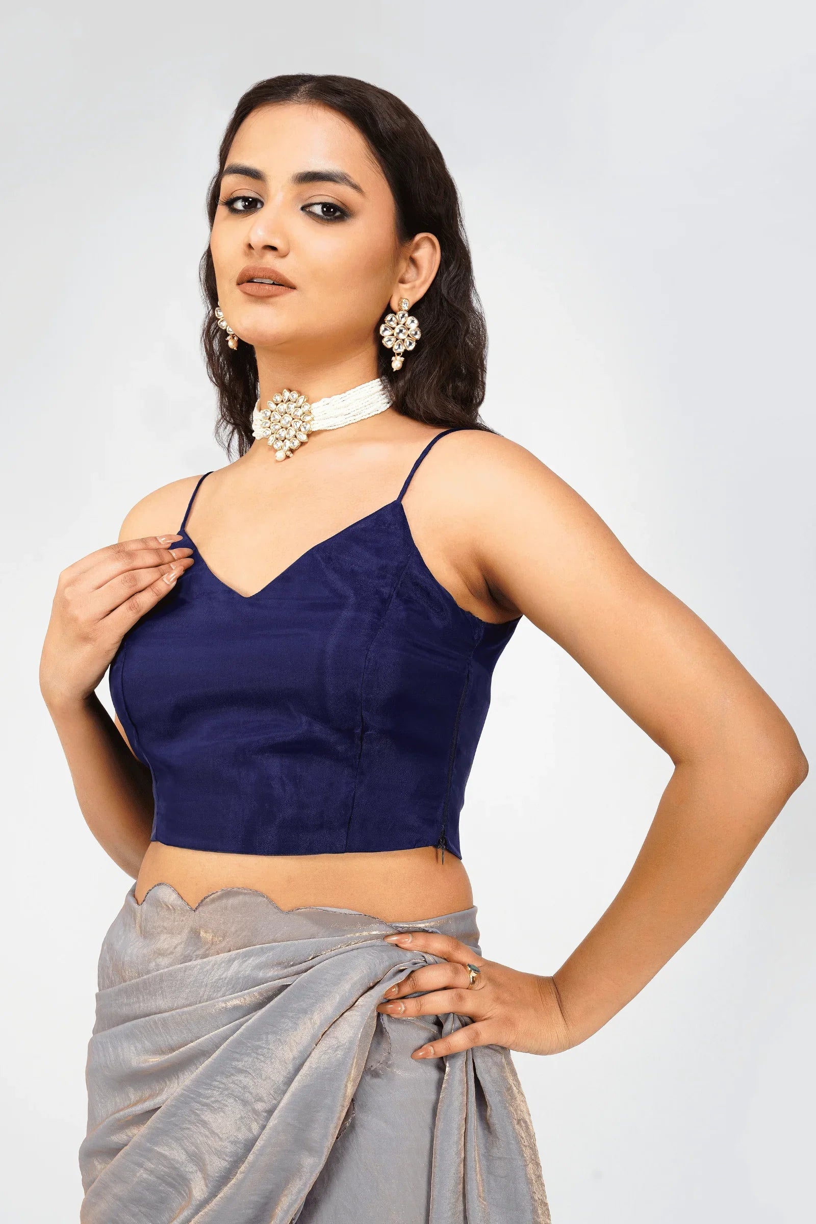 XS to 6XL- Blue Dreams | Readymade Organza Noodle Strap Blouse XS to 6XL- Blue Dreams | Readymade Organza Noodle Strap Blouse