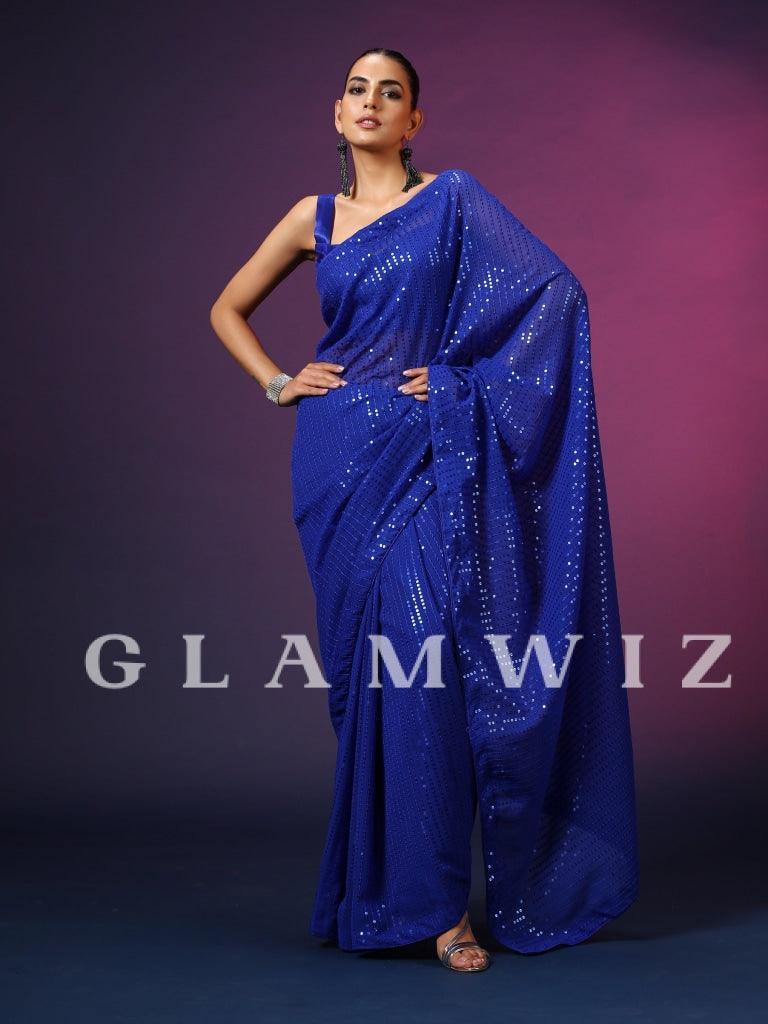 Blue Exotica | Ready-to-Wear Sequin Saree - Glamwiz India