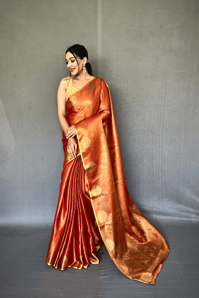 Golden Weave Ready to Wear Tissue Silk Saree - Glamwiz India