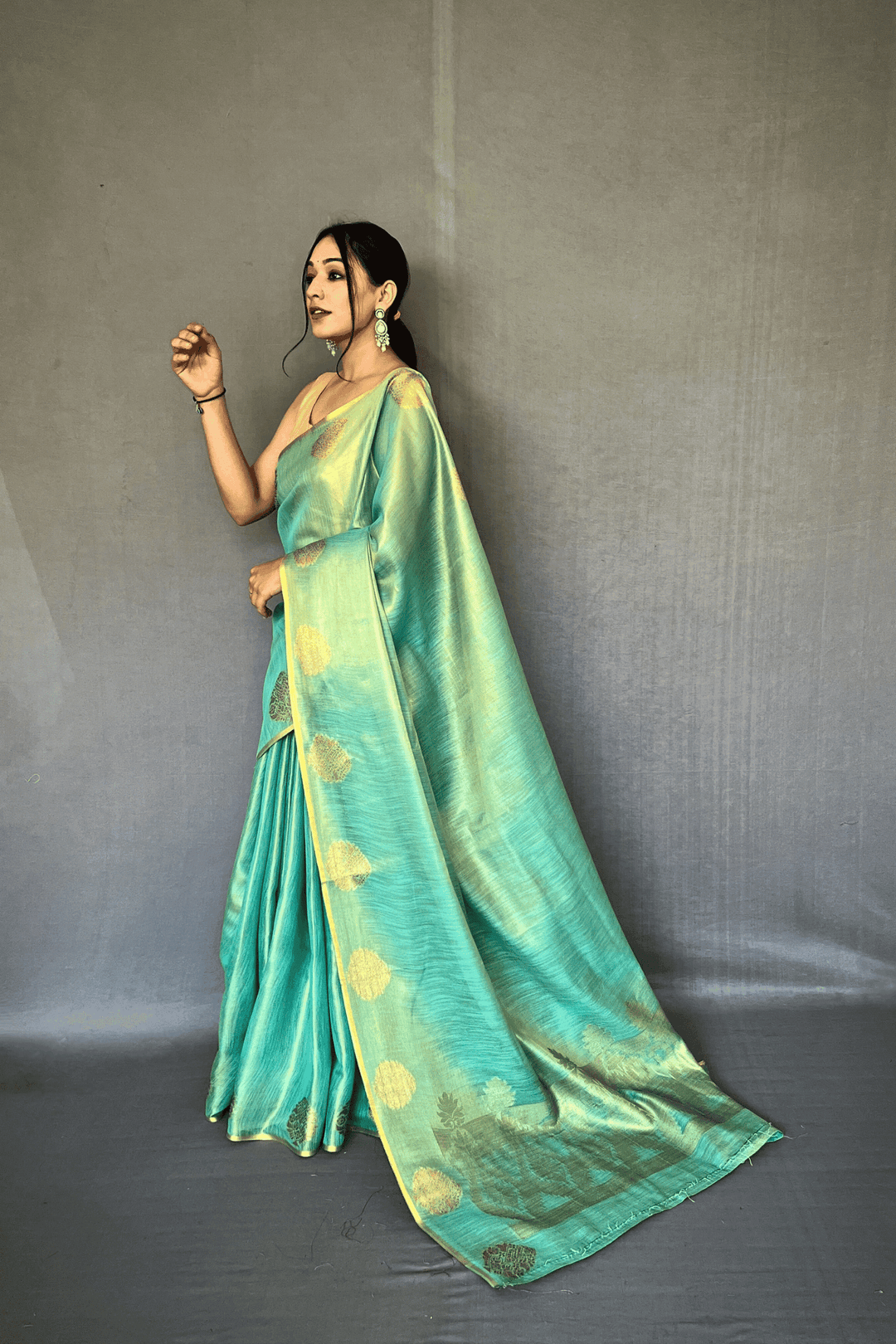 Golden Weave Ready to Wear Tissue Silk Saree - Glamwiz India