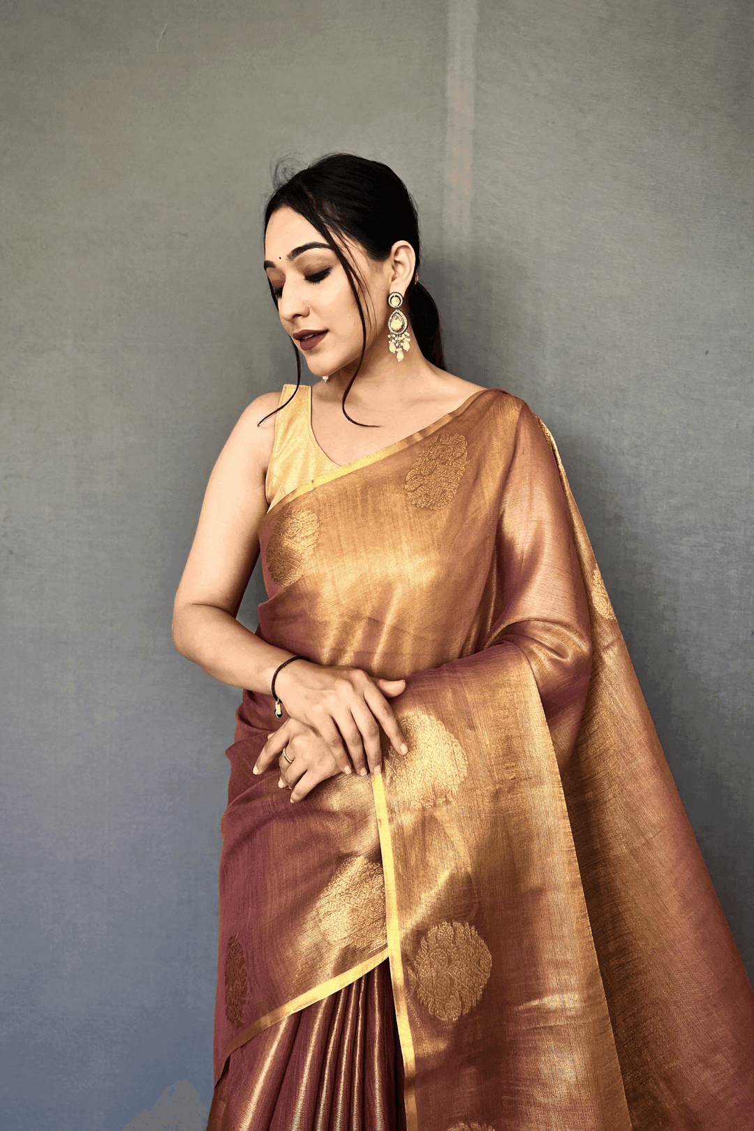Golden Weave Ready to Wear Tissue Silk Saree - Glamwiz India