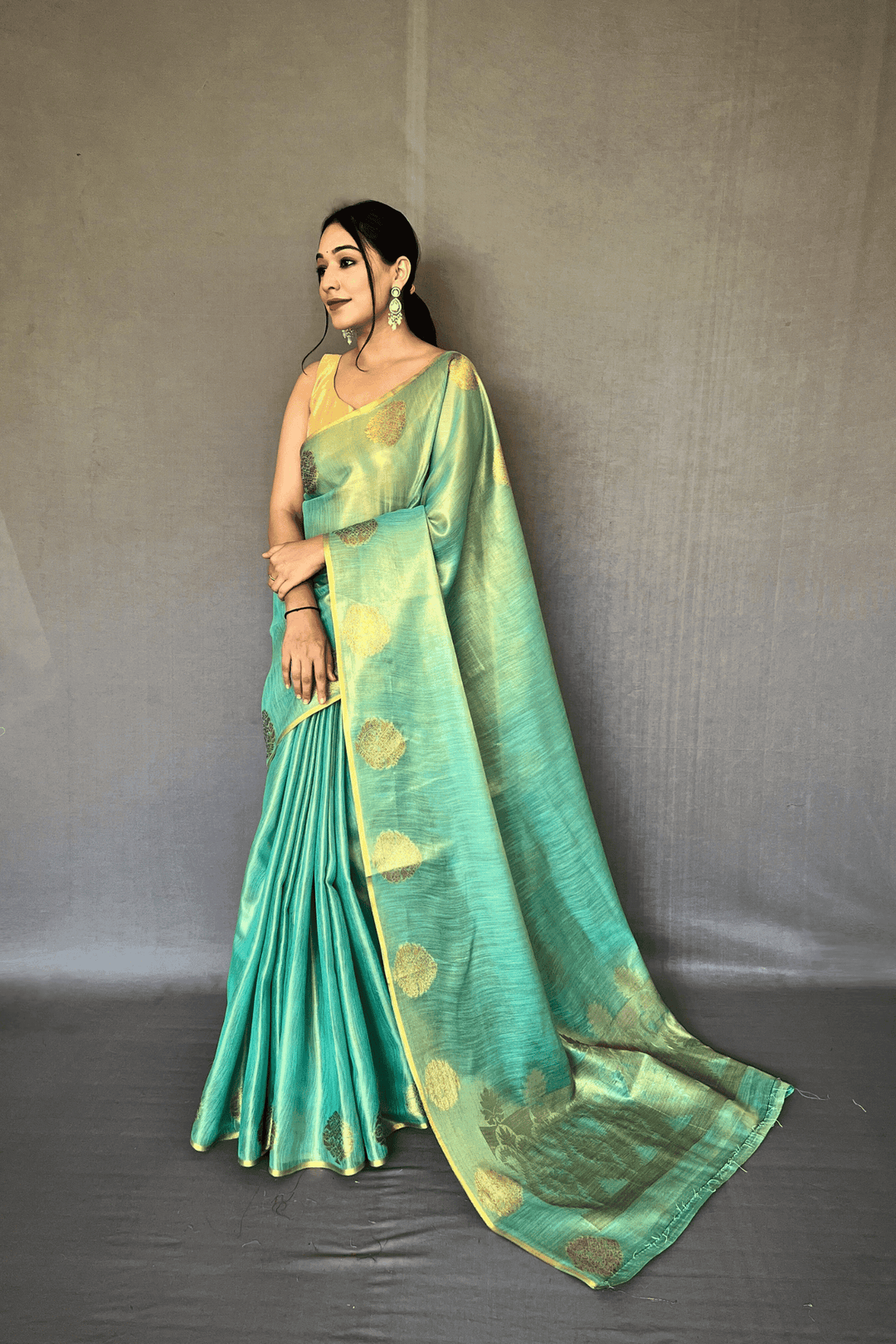 Golden Weave Ready to Wear Tissue Silk Saree - Glamwiz India
