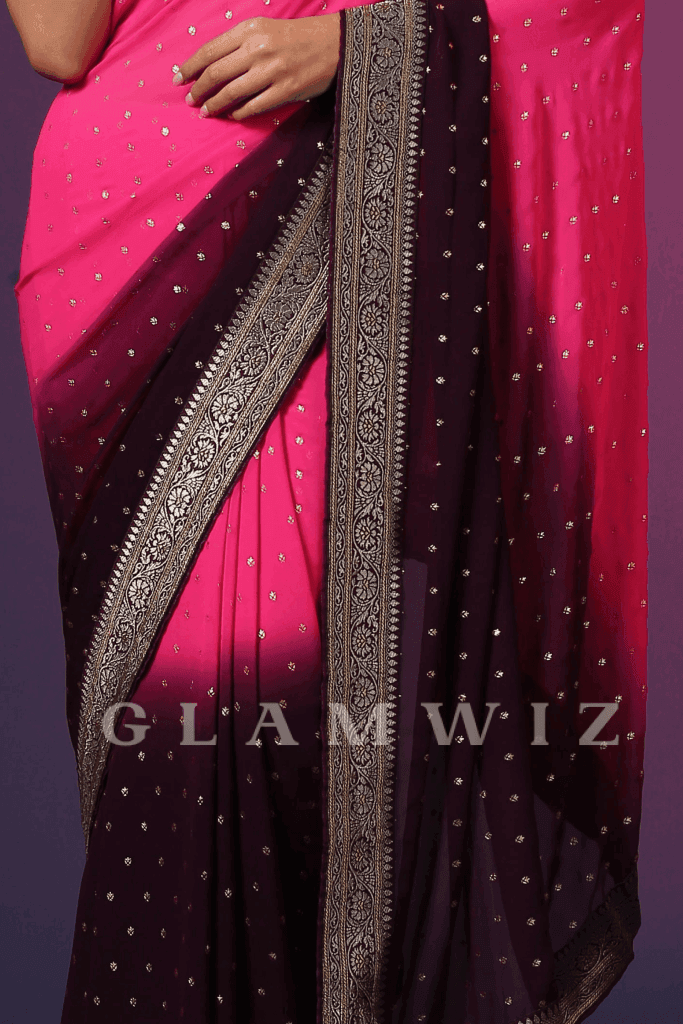 Mauve N Pink Ready-to-Wear Georgette Saree - Glamwiz India
