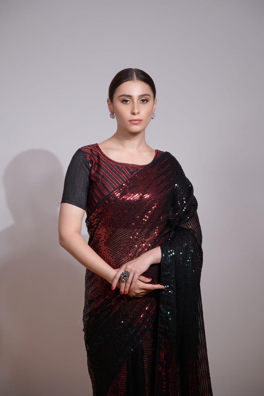 Scarlet Blue Mirage | Ready to Wear Black Sequins Saree - Glamwiz India