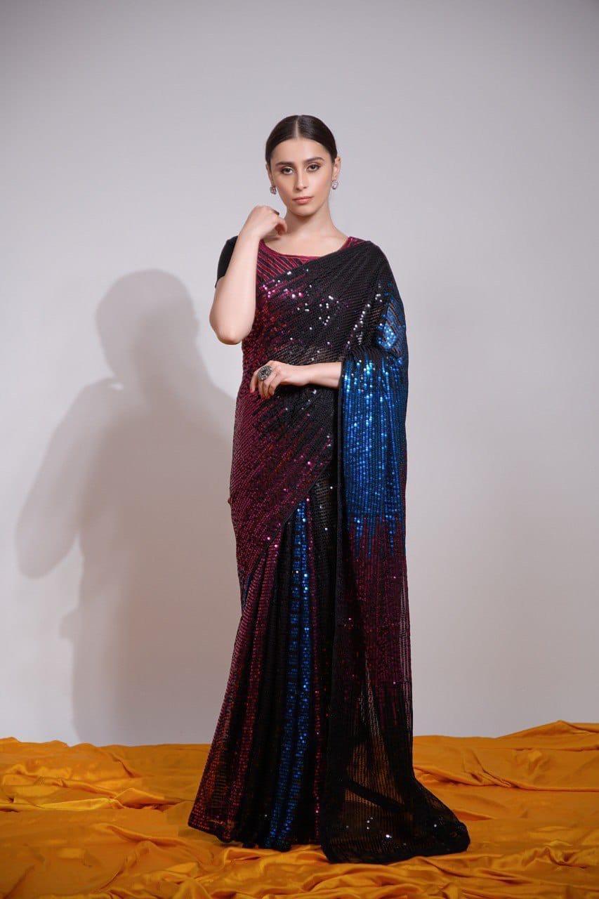 Scarlet Blue Mirage | Ready to Wear Black Sequins Saree - Glamwiz India