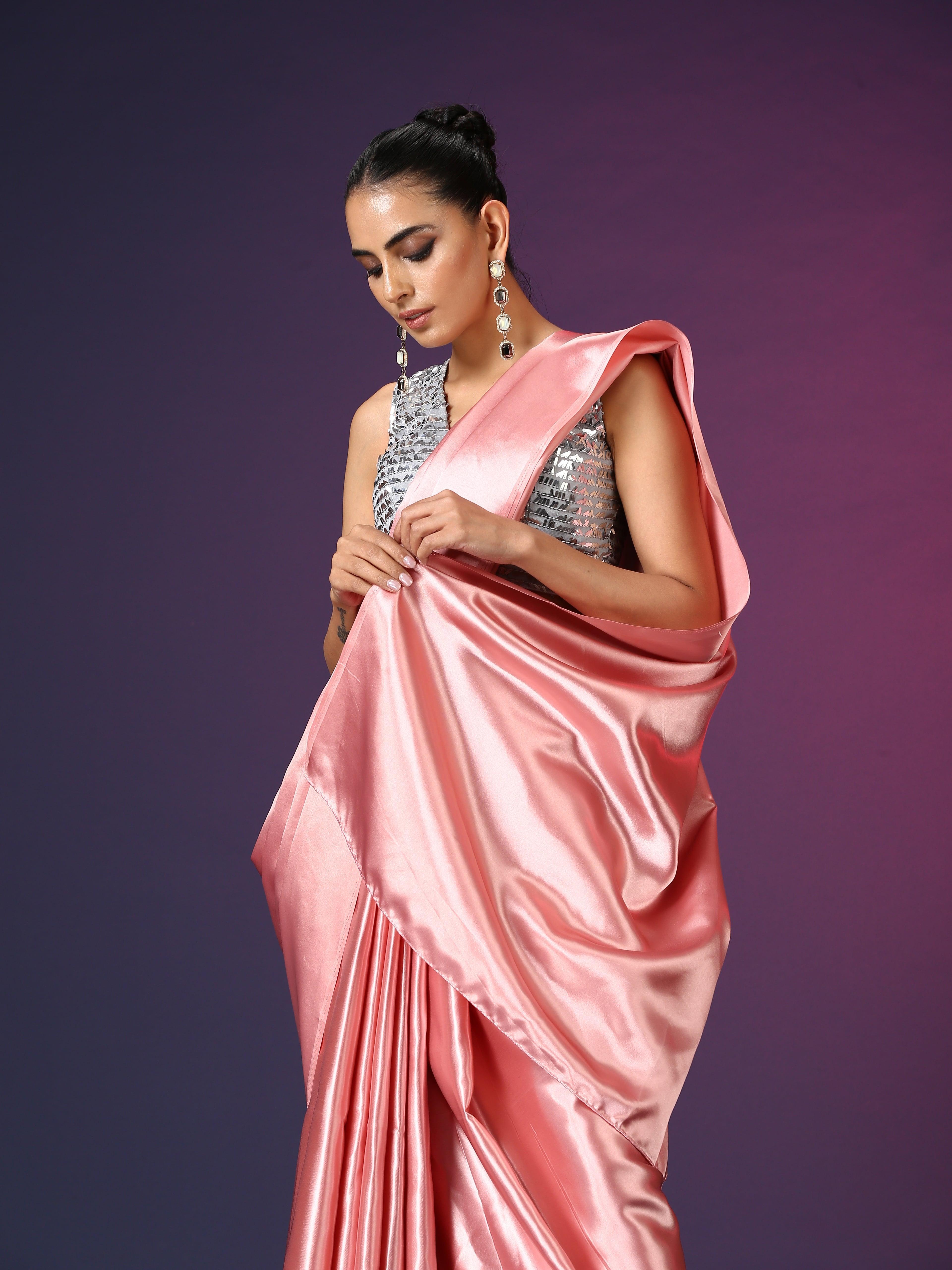 The Rose Dust  Ready-to-Wear Satin Saree – Glamwiz India