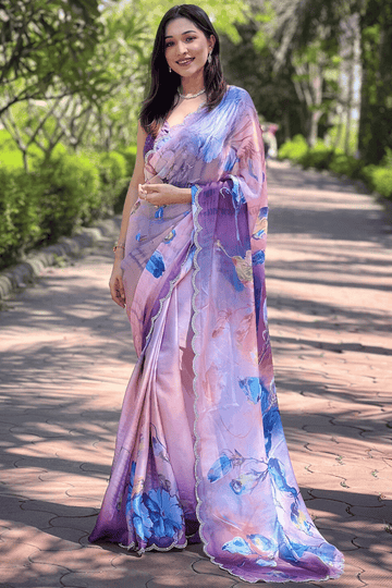 Ready To Wear Pale Purple Satin Georgette Saree