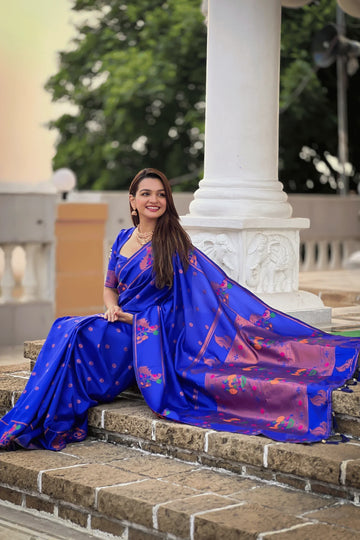 Sarangi | Ready to Wear Blue Peacock Silk Paithani Saree