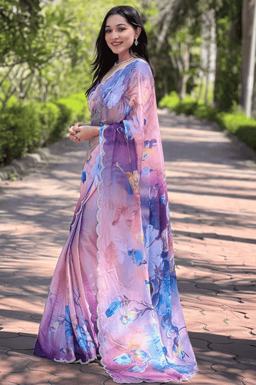 Ready To Wear Pale Purple Satin Georgette Saree
