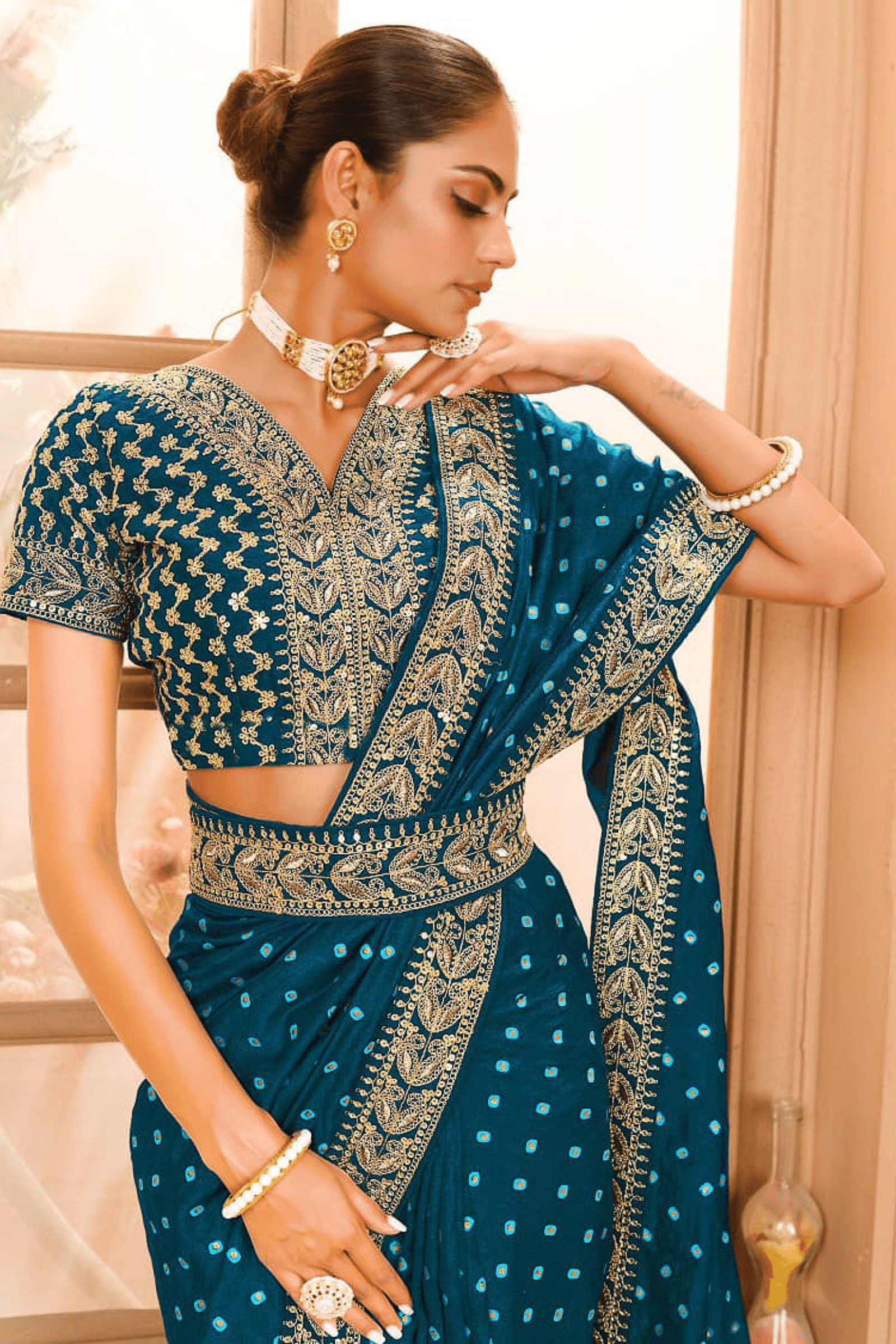 Ready to Wear Foil Print Saree with Belt – Glamwiz India