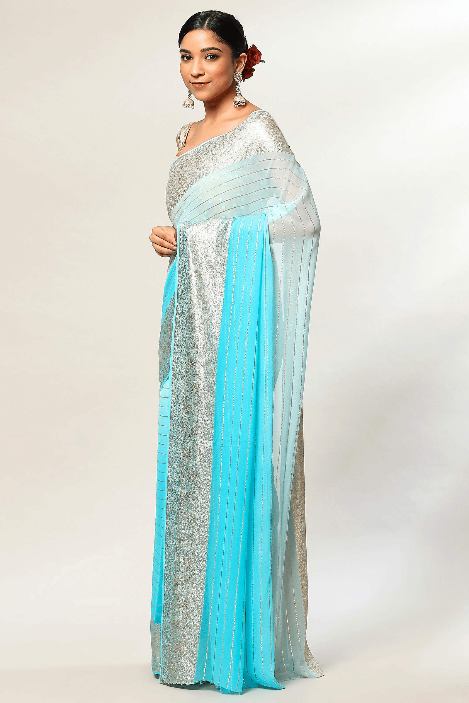 Ombre Blue  Ready to Wear Georgette Saree – Glamwiz India