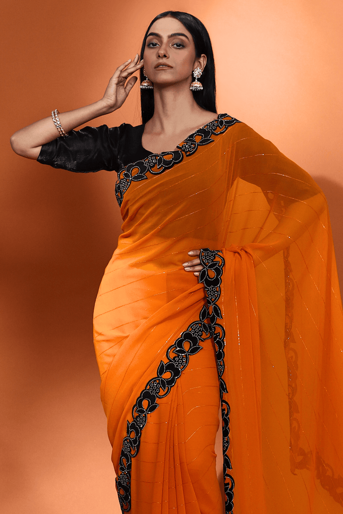 Teal Breeze Ombre Saree  Pre-Stitched Shimmer Swarovski Saree – Glamwiz  India