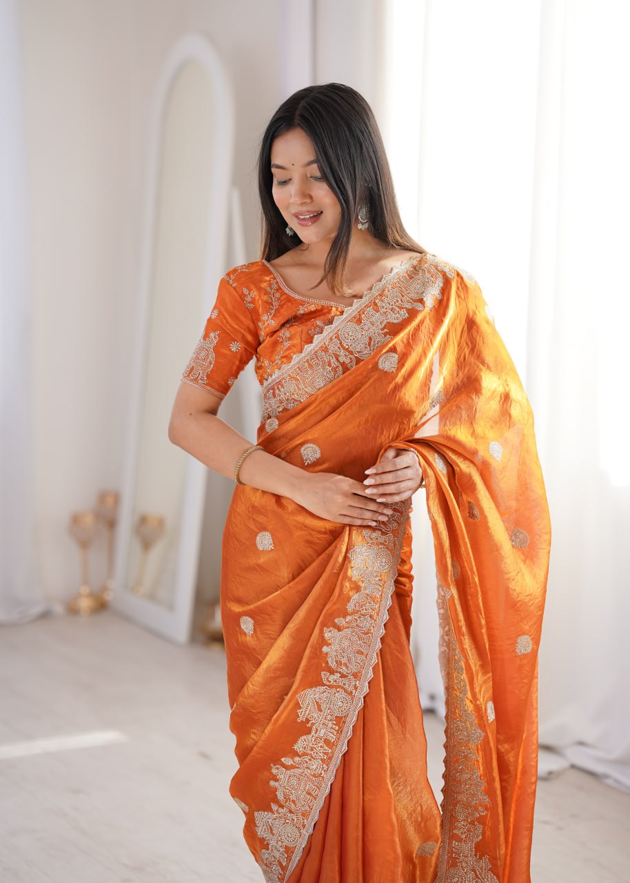 ready to wear orange saree