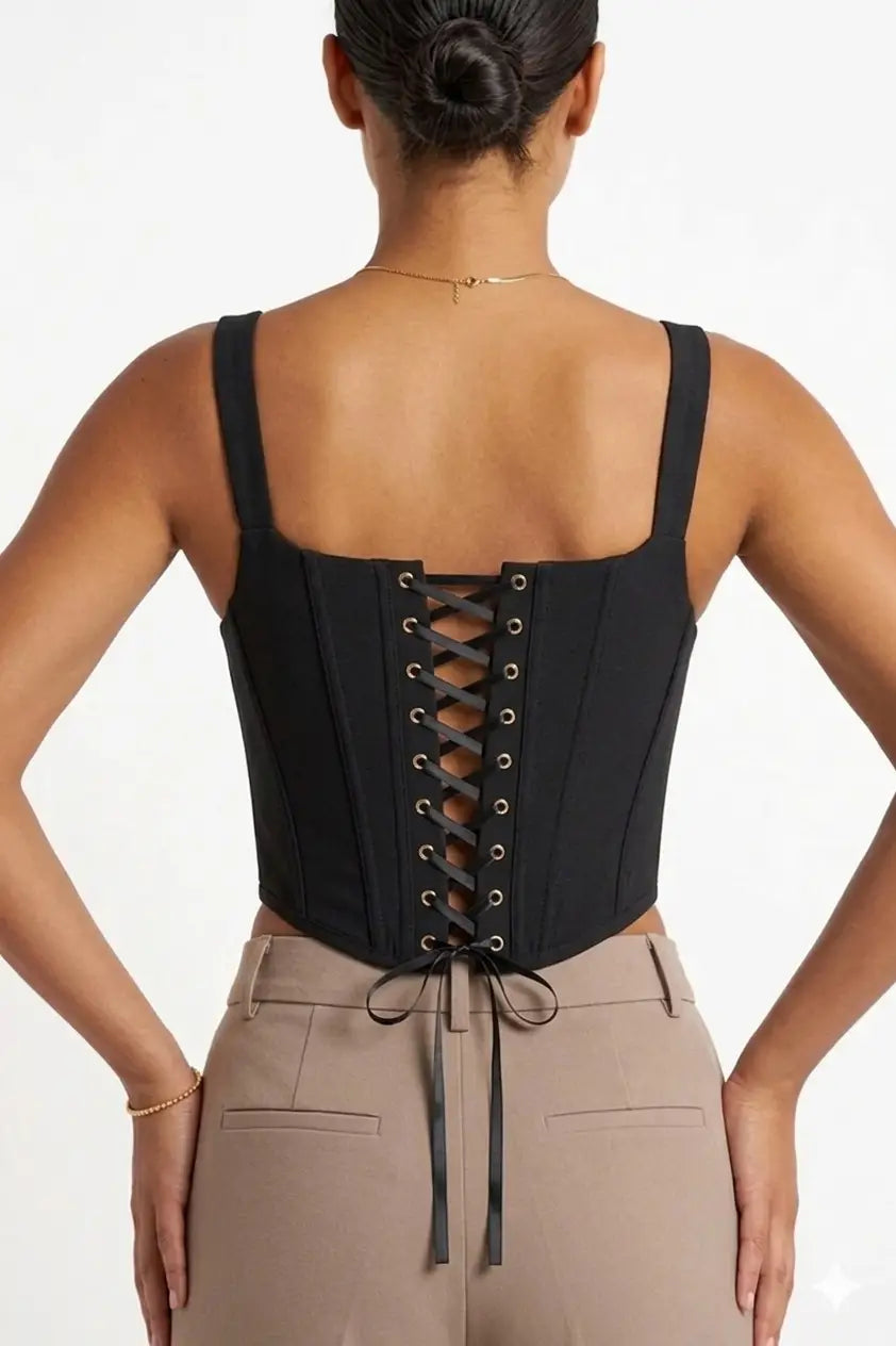 Plus size corset top in black — comfortable stretchable corset 3XL 4XL 5XL