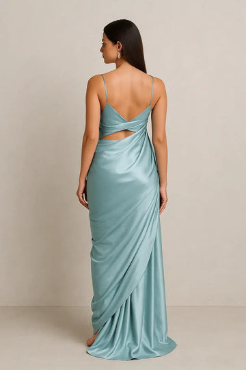 Snow-Blue | Ready-to-Wear Satin Saree with Blouse piece Snow-Blue | Ready-to-Wear Satin Saree with Blouse piece