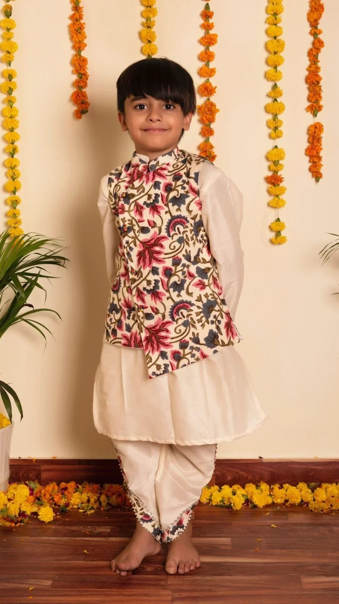 BACHPAN GARDEN ROSE KURTA DHOTI SET - Pomcha Jaipur