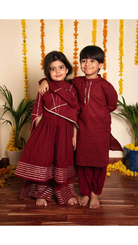 BACHPAN MAROON GOTTA JAAL ANARKALI SET - Pomcha Jaipur