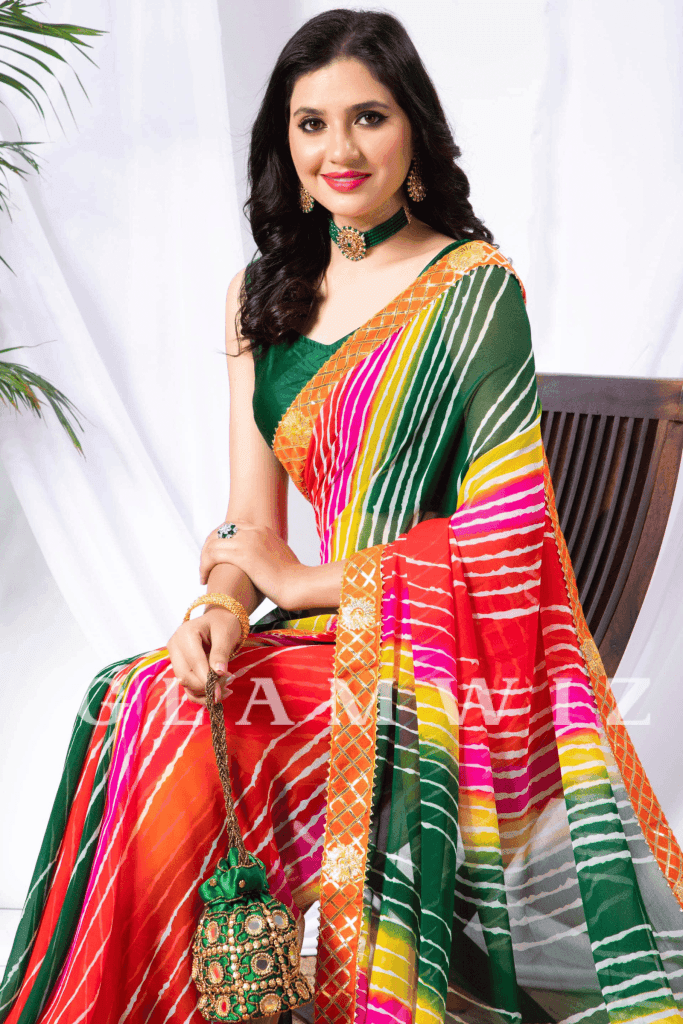 Bandhej Beauty | 1-Minute Bandhej Leheriya Georgette Saree - Glamwiz India