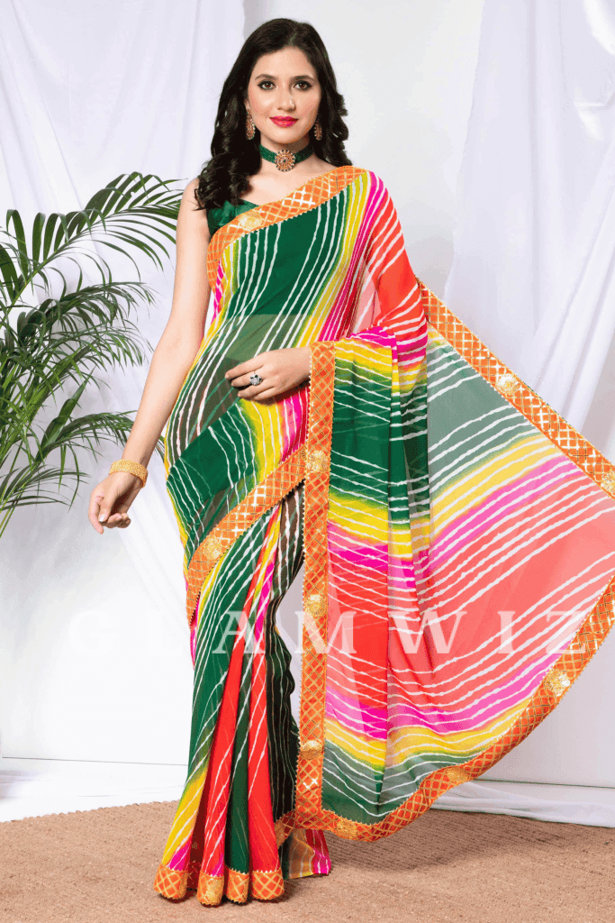Bandhej Beauty | 1-Minute Bandhej Leheriya Georgette Saree - Glamwiz India