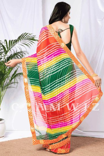 Bandhej Beauty | 1-Minute Bandhej Leheriya Georgette Saree - Glamwiz India