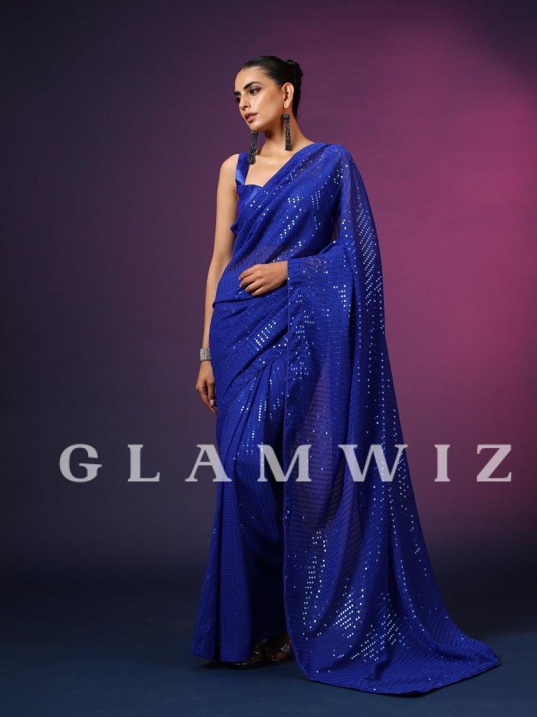 Blue Exotica | Ready-to-Wear Sequin Saree - Glamwiz India
