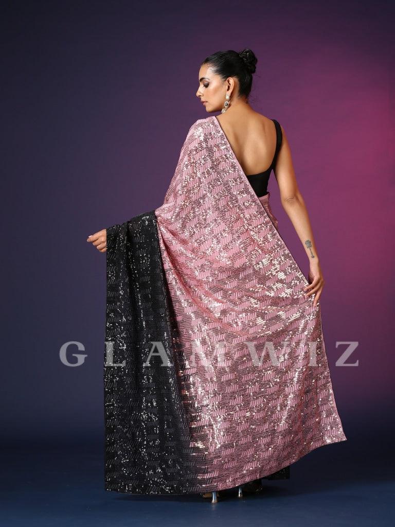 Champagne Black | Ombre Ready-to-Wear Sequins Saree - Glamwiz India