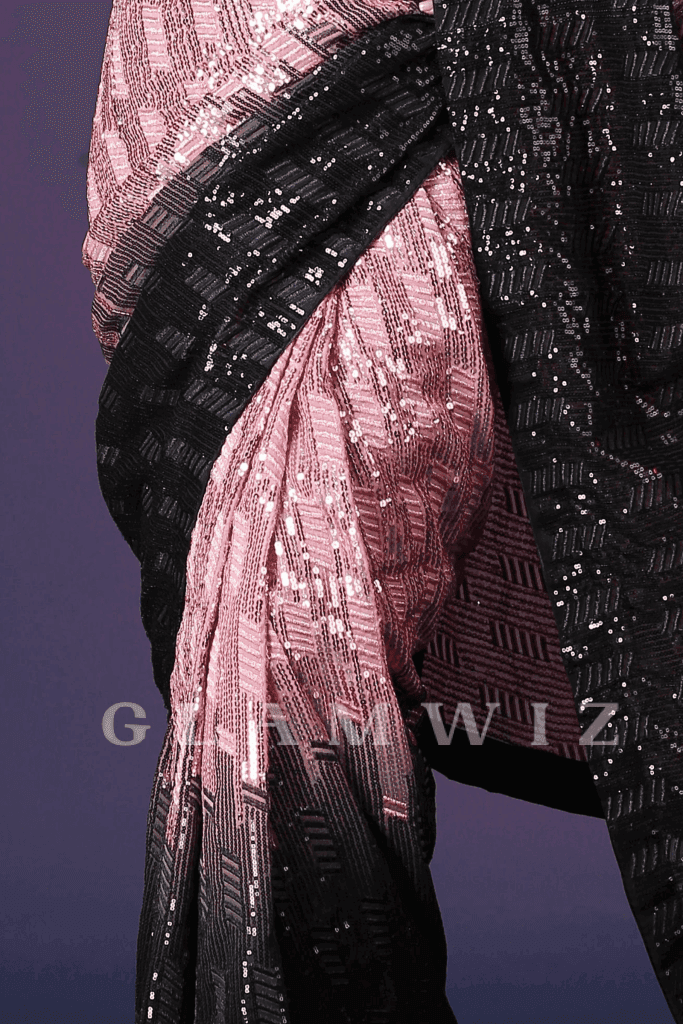 Champagne Black | Ombre Ready-to-Wear Sequins Saree - Glamwiz India