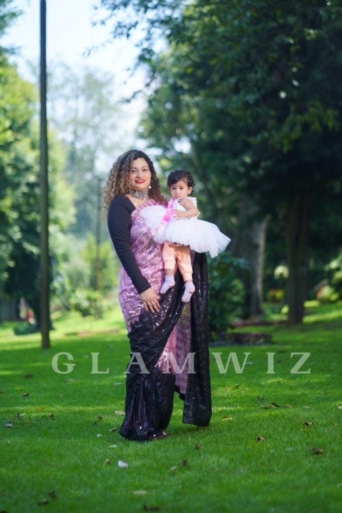 Champagne Black | Ombre Ready-to-Wear Sequins Saree - Glamwiz India