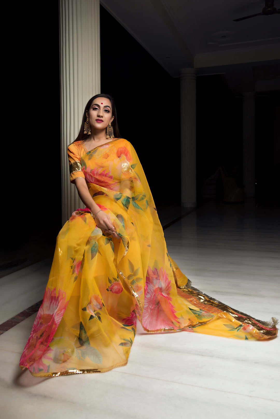 Organza Silk Yellow Saree - Pomcha Jaipur