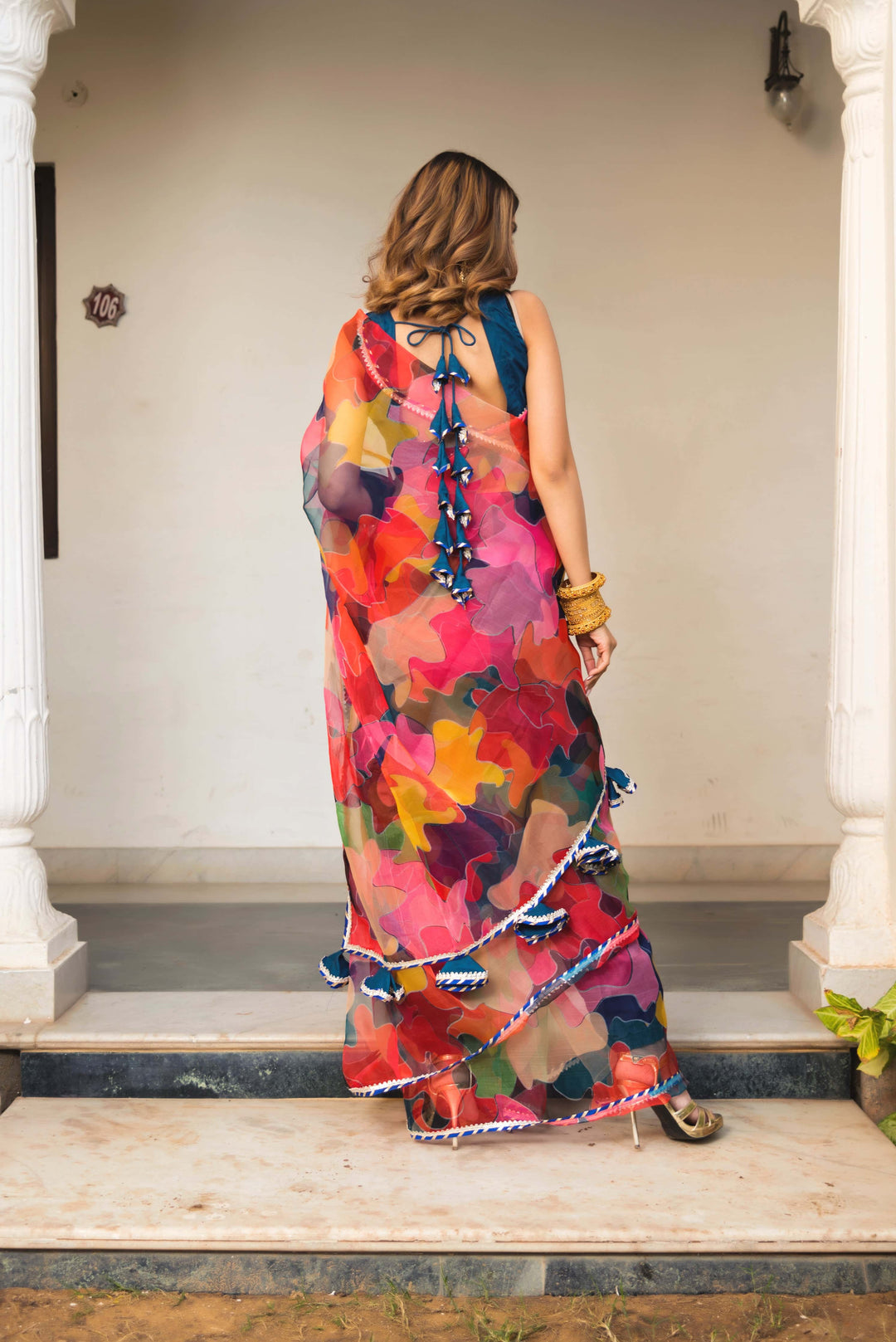 Multi-Color Organza Printed Saree - Pomcha Jaipur
