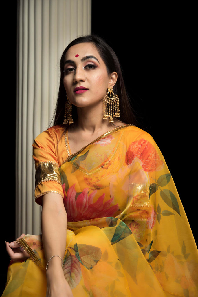 Organza Silk Yellow Saree - Pomcha Jaipur