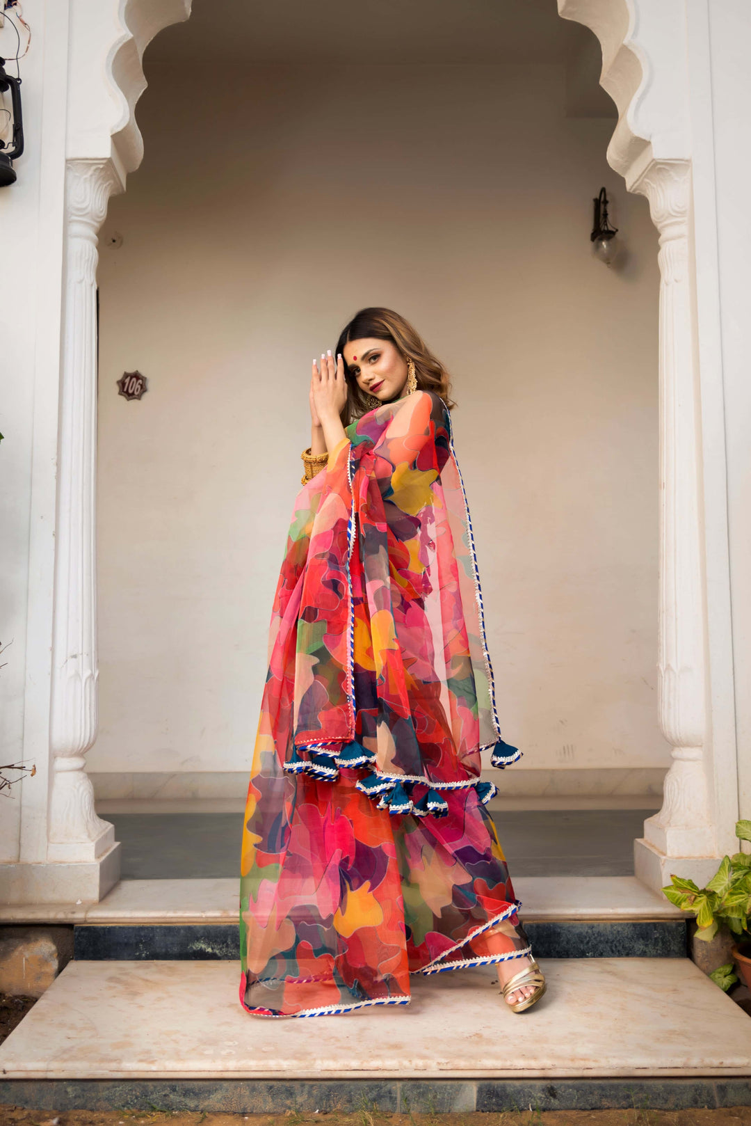 Multi-Color Organza Printed Saree - Pomcha Jaipur