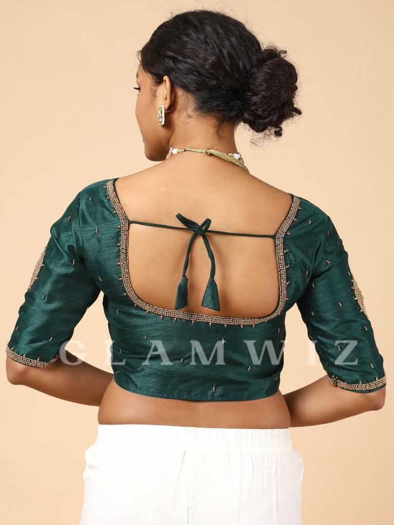 Deep Green Hand Embellished Readymade Blouse Embroidered Blouse