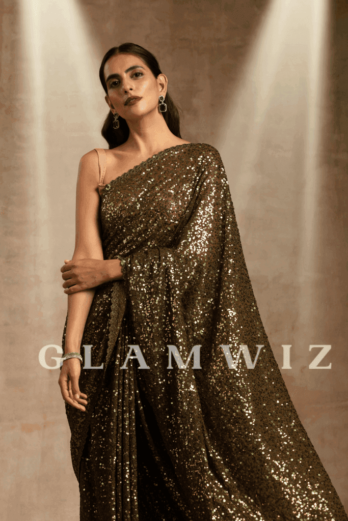 Ever-Green Glam | 1-Minute Moss Green Sequins Saree Sequin