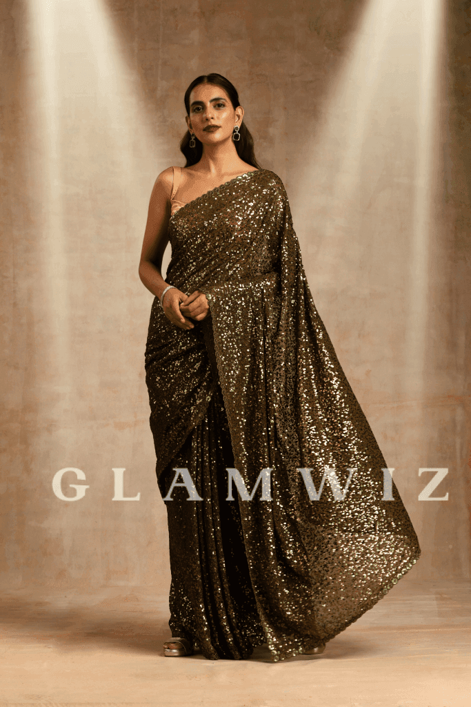 Ever-Green Glam | 1-Minute Moss Green Sequins Saree Sequin