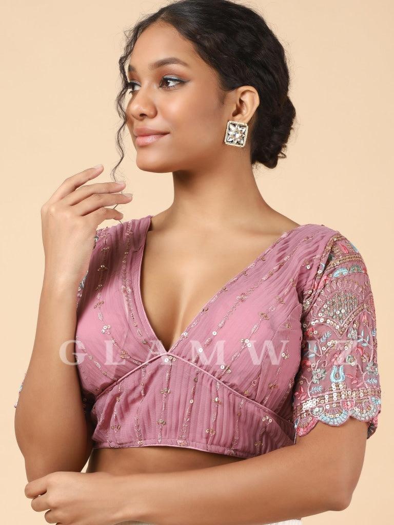 Flamingo Pink Embroidered Georgette Blouse Blouse