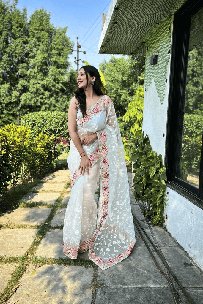 Floral Fab | Ready-to-Wear Organza Saree - Glamwiz India