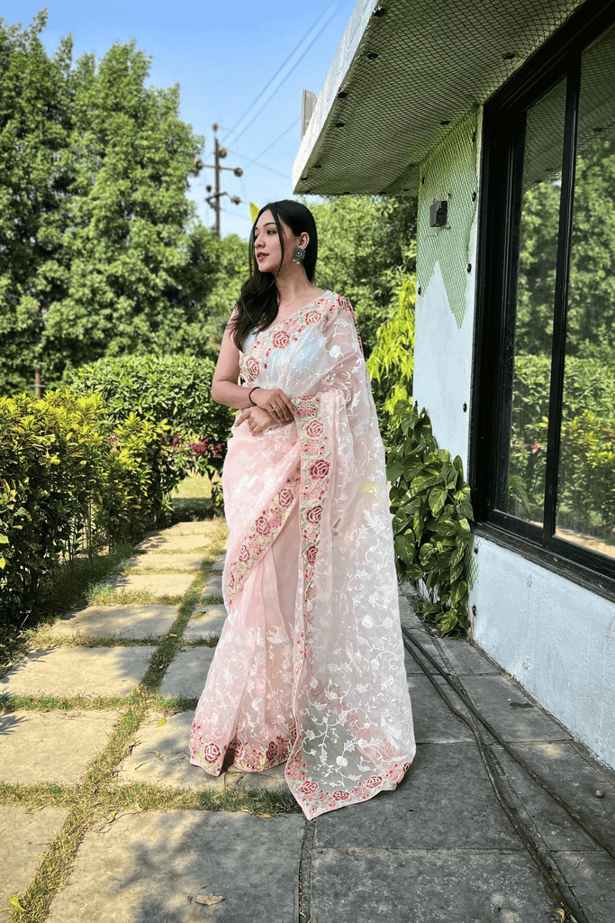 Floral Fab | Ready-to-Wear Organza Saree - Glamwiz India