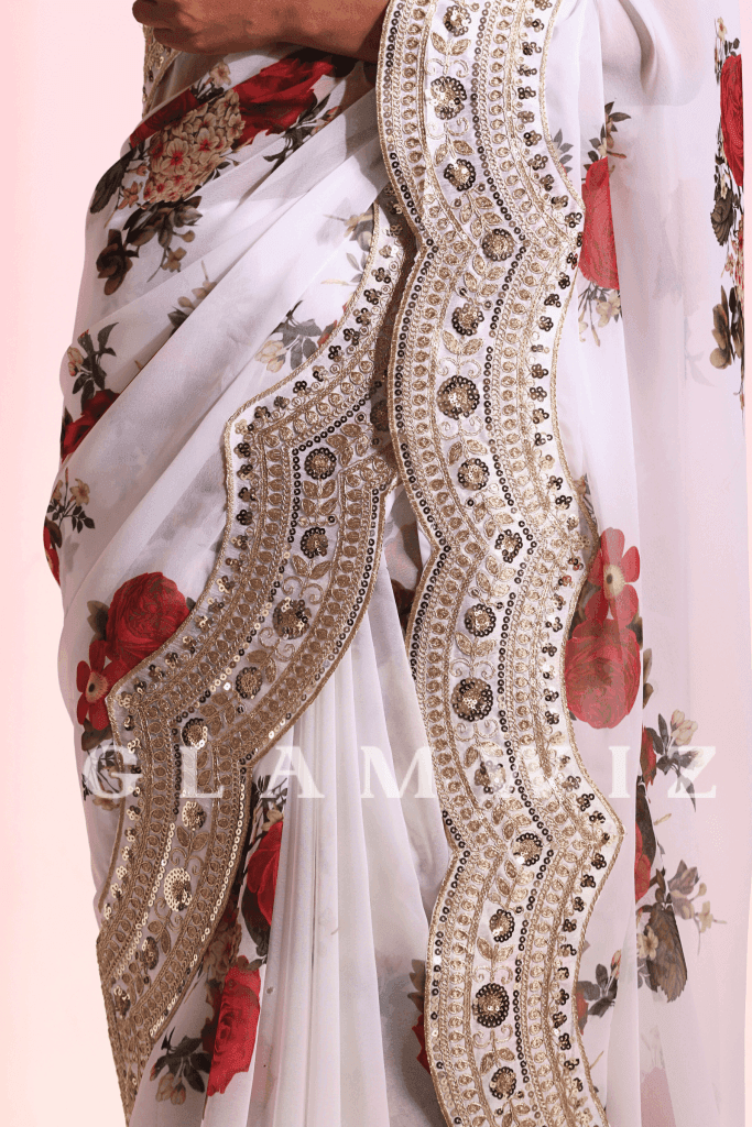 Floral Paradise | Ready To Wear White Saree 1-Minute Georgette