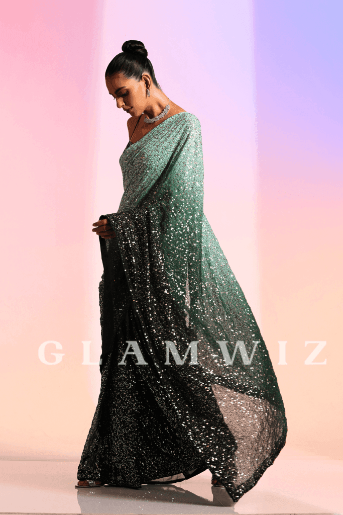 Forest Fantasy Saree | 1-Minute Ombre Green Sequins Sequin