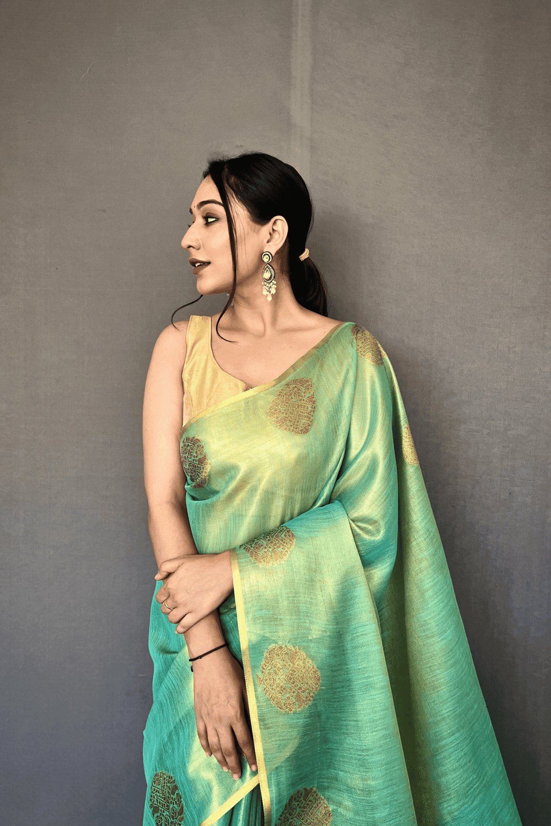Golden Weave Ready to Wear Tissue Silk Saree - Glamwiz India