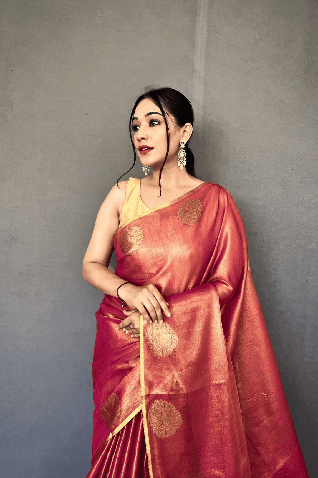 Golden Weave Ready to Wear Tissue Silk Saree - Glamwiz India