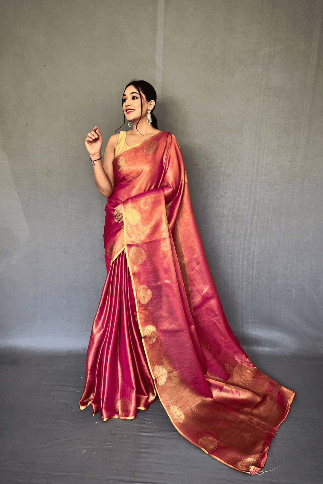 Golden Weave Ready to Wear Tissue Silk Saree - Glamwiz India