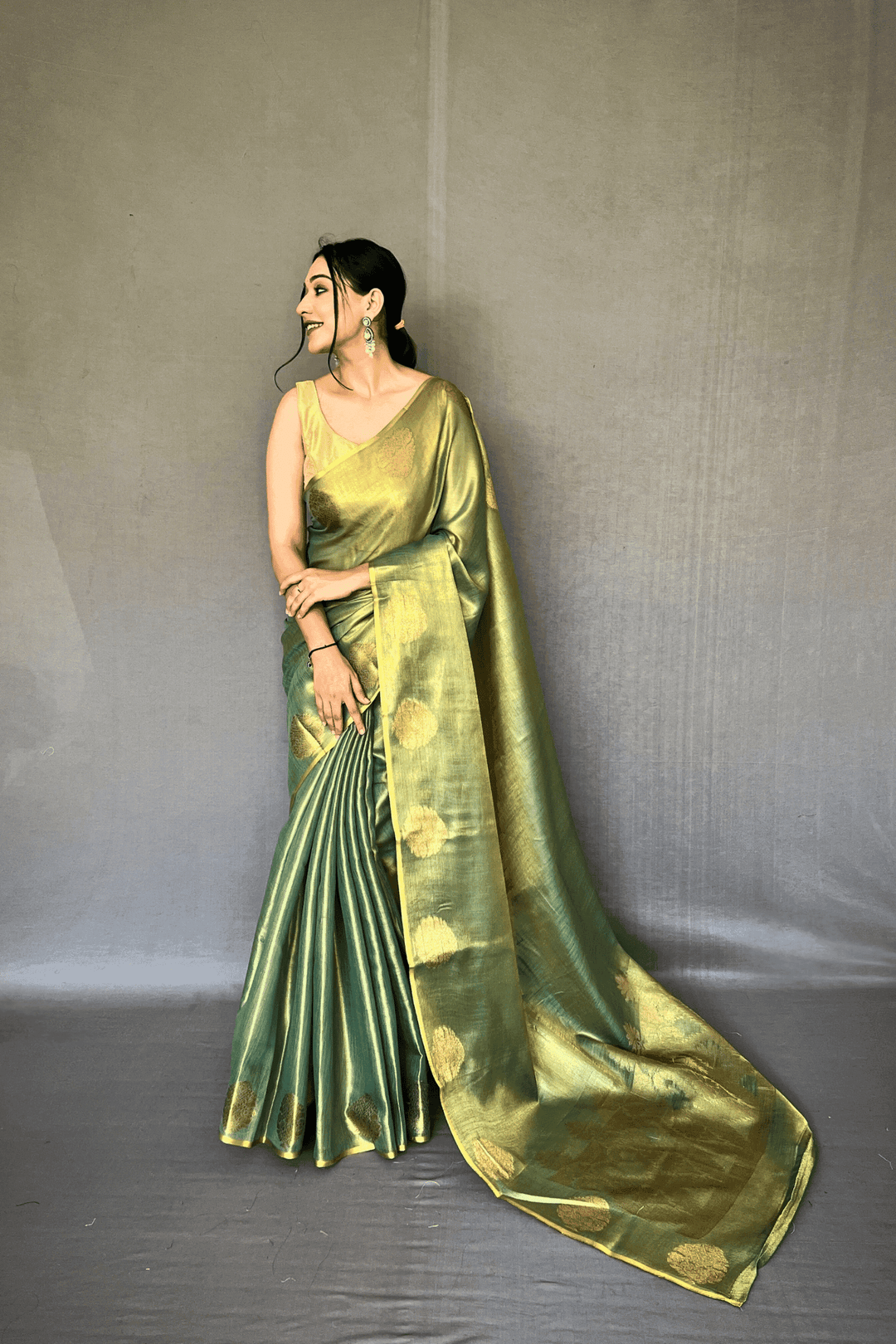 Golden Weave Ready to Wear Tissue Silk Saree - Glamwiz India