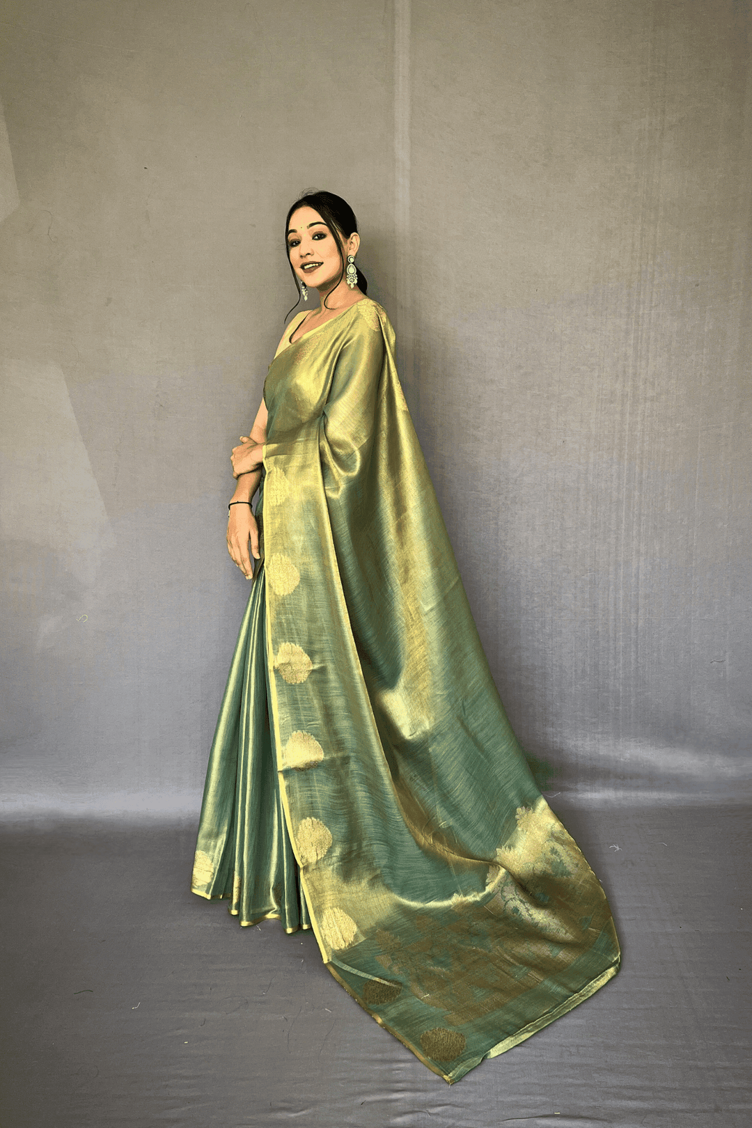 Golden Weave Ready to Wear Tissue Silk Saree - Glamwiz India