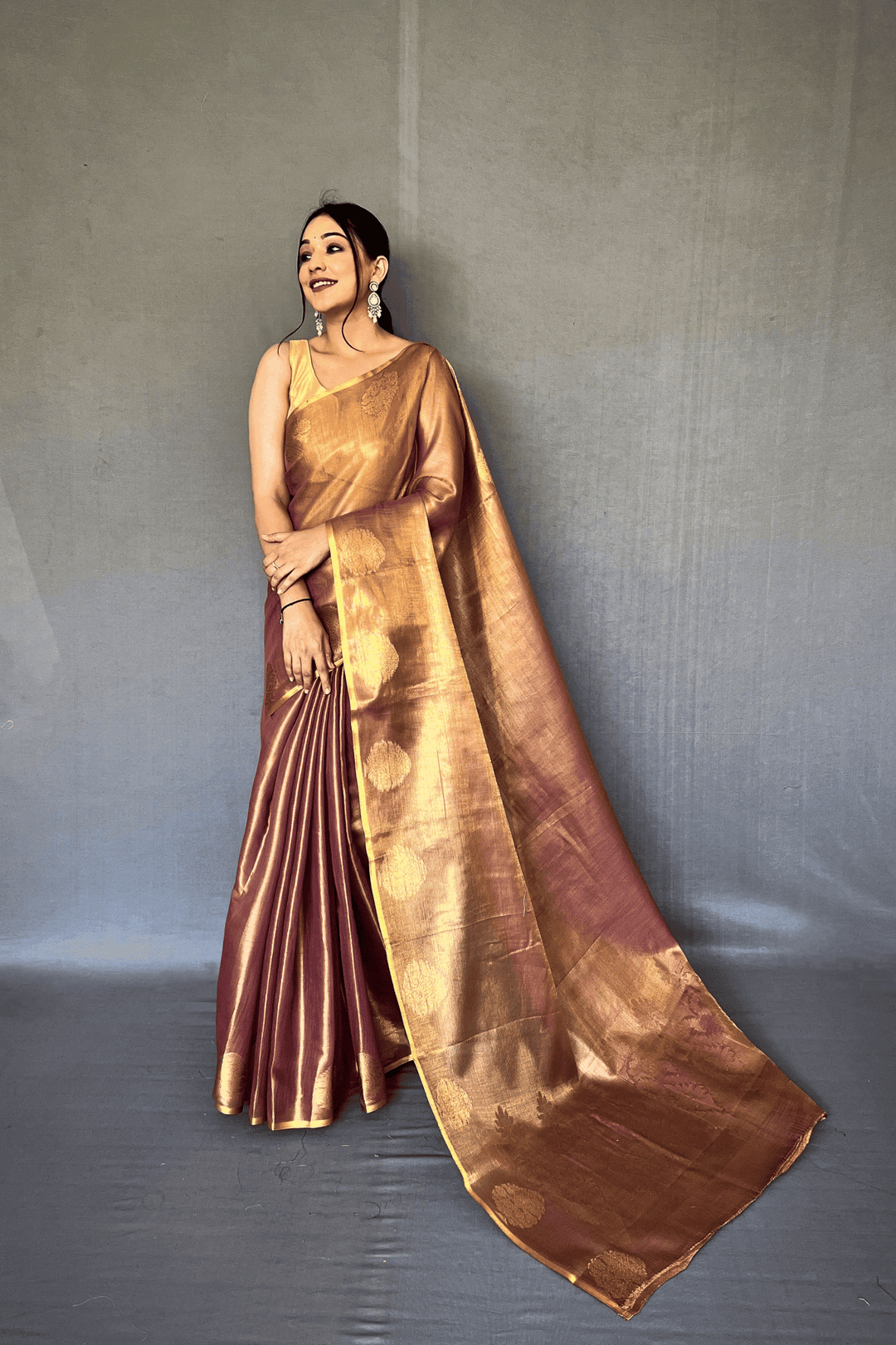 Golden Weave Ready to Wear Tissue Silk Saree - Glamwiz India