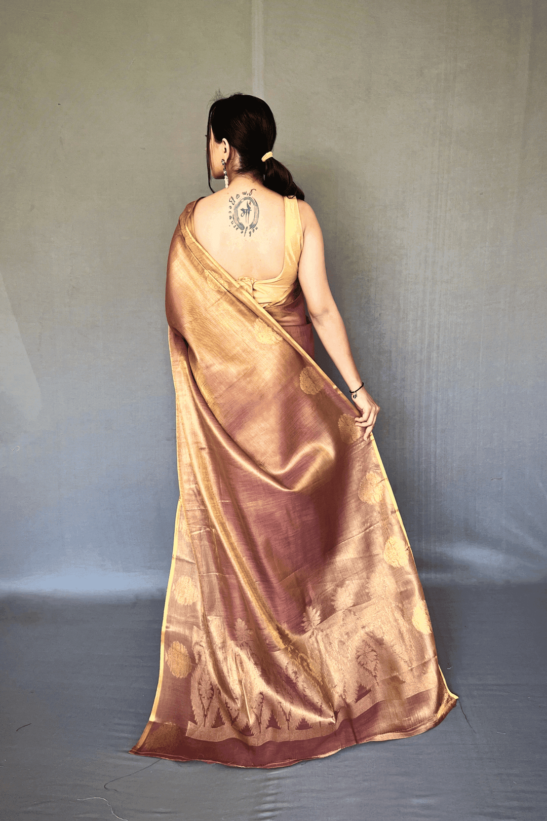 Golden Weave Ready to Wear Tissue Silk Saree - Glamwiz India